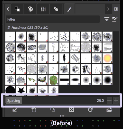 GIMP brush panel (before/after)