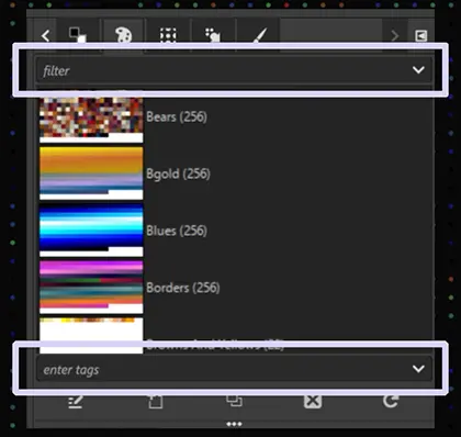 GIMP Palette list UI